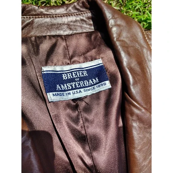 Breier Of Amsterdam Leather Jacket‎ Mens Large Brown Vintage 70s Suit USA Made